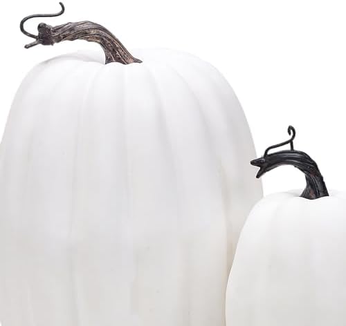 3PCS White Artificial Foam Pumpkins Halloween Decor Centerpieces