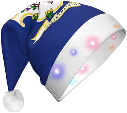 Connecticut State Flag Print Christmas Hat with LED Lights