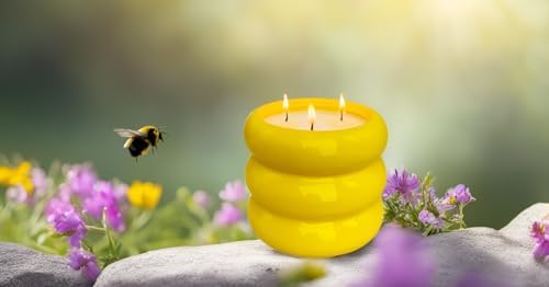 Yellow Ceramic 3 Wick Citronella Candle 18oz for Outdoor Use