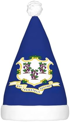 Connecticut State Flag Print Christmas Hat with LED Lights
