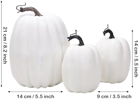 3PCS White Artificial Foam Pumpkins Halloween Decor Centerpieces