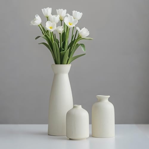 Distressed Ceramic Vase Set of 3 Modern Bohemian Farmhouse Decor
