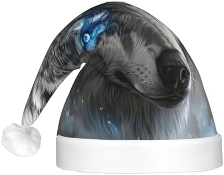 Blue Eyes Wolf Print Christmas Hat with LED Light