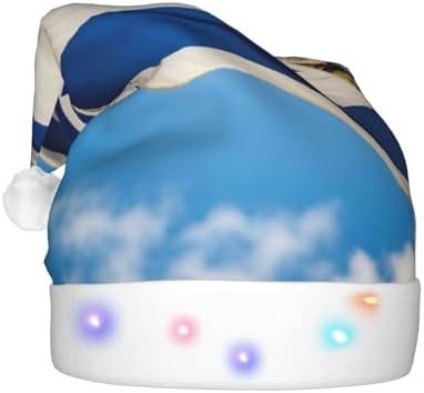 Israeli Flag Print Christmas Hat with LED Lights