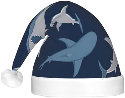 Blue Cartoon Shark Print LED Christmas Hat for Adults