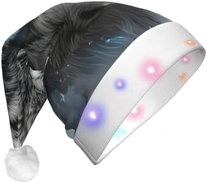 Blue Eyes Wolf Print Christmas Hat with LED Light