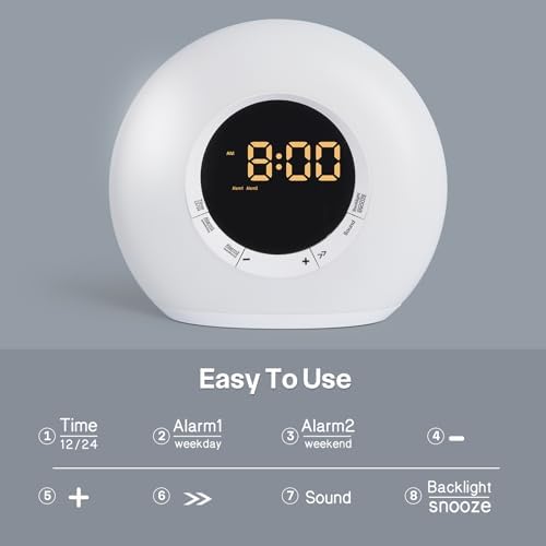 ICODE Alarm Clock with Dimmable Night Light and 10 White Noise