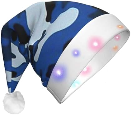 Blue Camo Print LED Christmas Hat for Adults