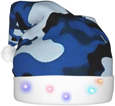 Blue Camo Print LED Christmas Hat for Adults