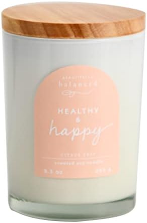 Scented Lidded Glass Soy Candle - Healthy Happy 93 oz
