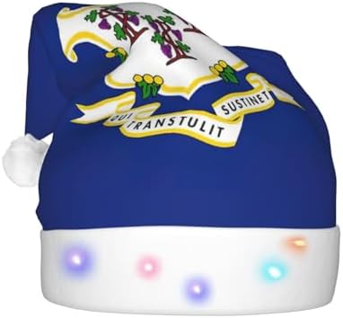 Connecticut State Flag Print Christmas Hat with LED Lights