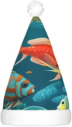 Ocean Underwater Fish Print Christmas Hat with LED Lights