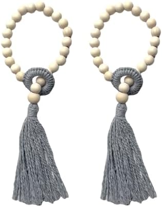 2pcs Wooden Bead Curtain Tiebacks Gray