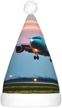 Airplane in the Evening Lights Print Christmas Hat with LED