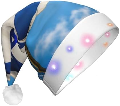Israeli Flag Print Christmas Hat with LED Lights