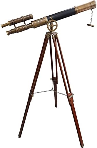 Classic Nautical Brass Telescope with Wooden Tripod