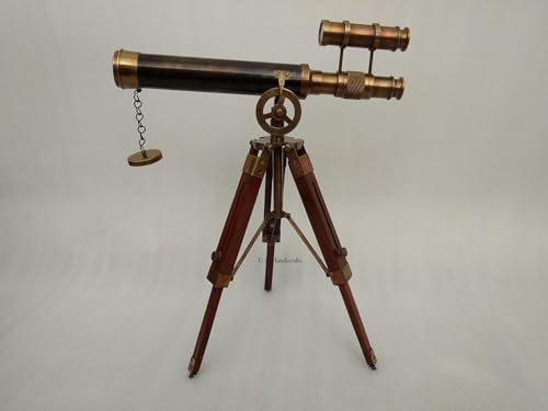 1915 Victorian Brass Telescope with Wooden Tripod