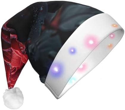 Red And Black Rose Print Christmas Hat With LED Light