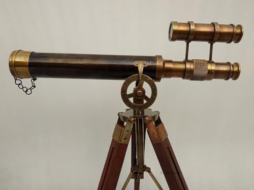 1915 Victorian Brass Telescope with Wooden Tripod