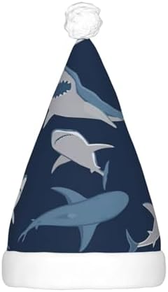 Blue Cartoon Shark Print LED Christmas Hat for Adults