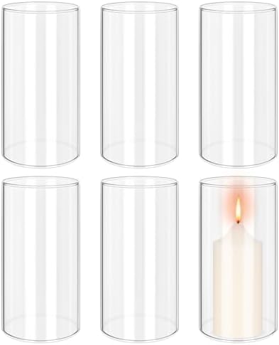 6 Pack Hurricane Candle Holders Clear Borosilicate Glass Cylinder Tube Covers
