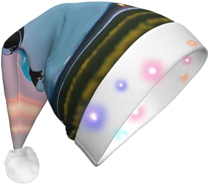 Airplane in the Evening Lights Print Christmas Hat with LED
