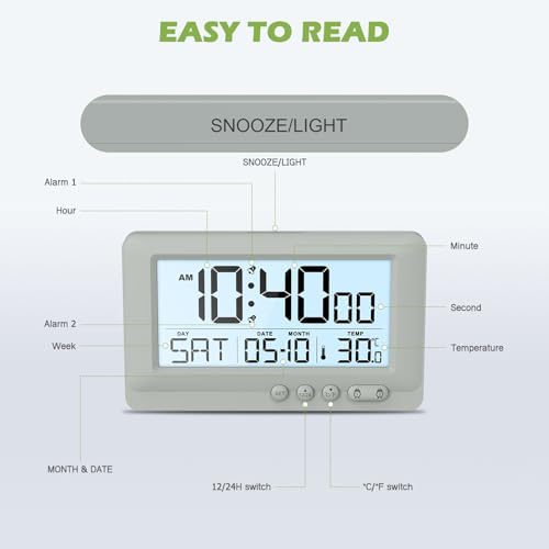 KeeKit Digital Alarm Clock with Dual Alarms and Temperature Display