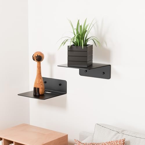 Small Floating Wall Shelves Set of 2 - 5 Inch Metal Black