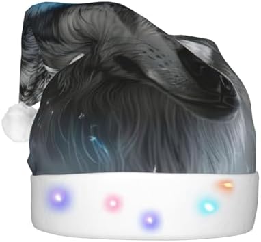 Blue Eyes Wolf Print Christmas Hat with LED Light