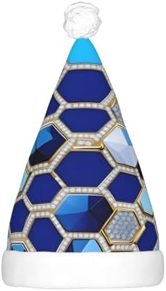 Blue Hexagons Diamond Print Christmas LED Santa Hat