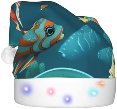 Ocean Underwater Fish Print Christmas Hat with LED Lights
