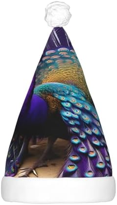Purple Peacock Print Christmas Hat with LED Lights