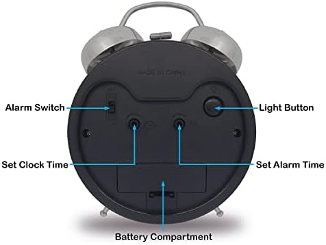 Loud Bell Alarm Clock with Night Light and Silent Hands