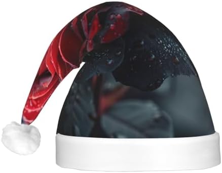 Red And Black Rose Print Christmas Hat With LED Light