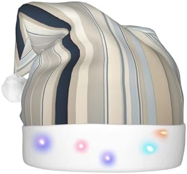 Blue Beige Stripe Christmas Hat with LED Lights