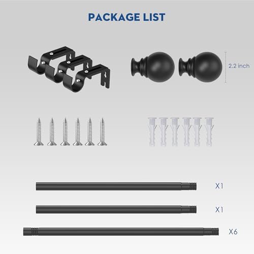 Black Curtain Rod 66-120 Inch Adjustable Heavy Duty
