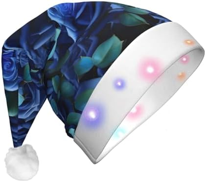 Many Blue Roses Print LED Christmas Hat for Adults