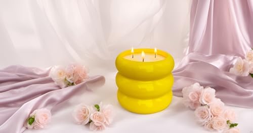Yellow Ceramic 3 Wick Citronella Candle 18oz for Outdoor Use