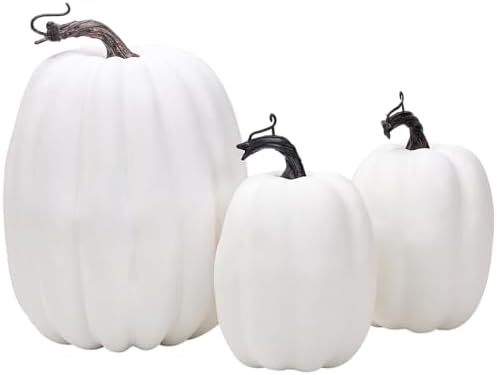 3PCS White Artificial Foam Pumpkins Halloween Decor Centerpieces
