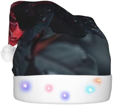 Red And Black Rose Print Christmas Hat With LED Light
