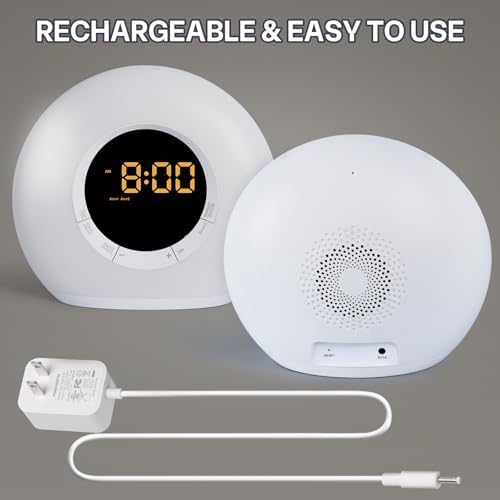ICODE Alarm Clock with Dimmable Night Light and 10 White Noise