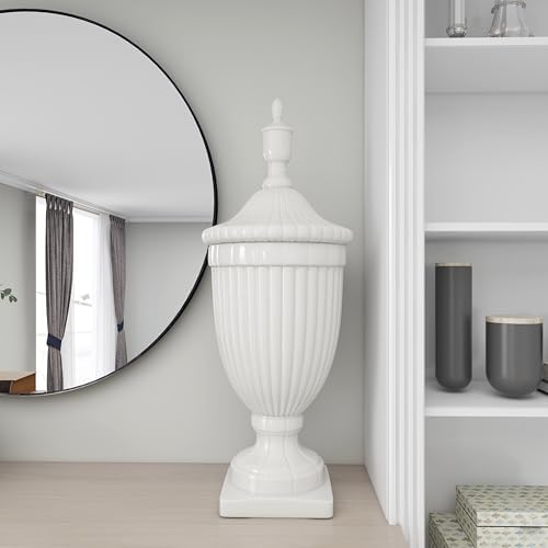 Deco 79 White Ceramic Decorative Urn Jar with Lid