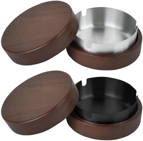 Zoyiancy 2 Pair Windproof Wooden Ashtrays with Lid