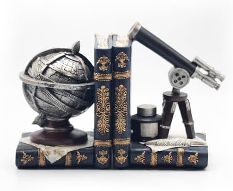 Vintage Armillary Sphere Bookends with Telescope Design