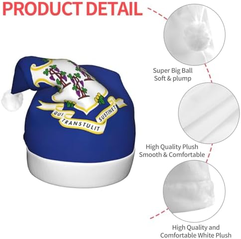 Connecticut State Flag Print Christmas Hat with LED Lights