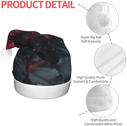 Red And Black Rose Print Christmas Hat With LED Light