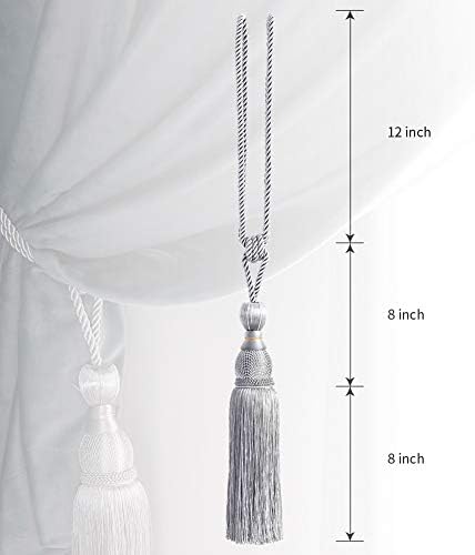 Melodieux Decorative Curtain Holdbacks with Tassels - Set of 2 Grey