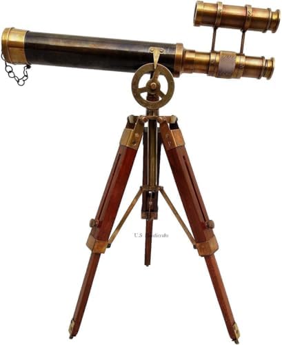 1915 Victorian Brass Telescope with Wooden Tripod