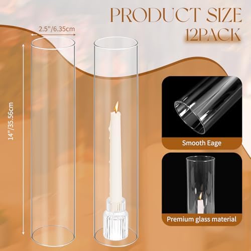 12PCS Clear Glass Hurricane Candle Holder Sleeve