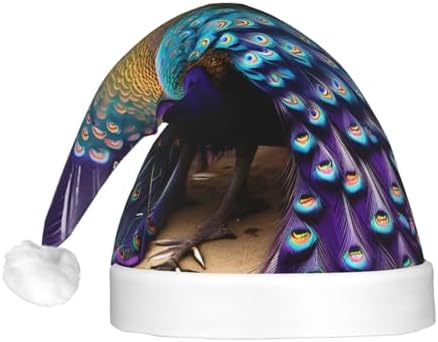 Purple Peacock Print Christmas Hat with LED Lights